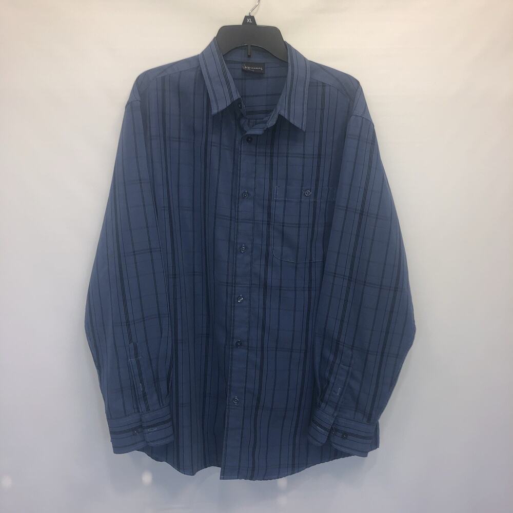 R & R Casual Button Up Adult XL Mens Striped Long Sleeve 100% Cotton Shirt